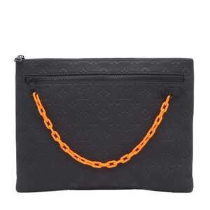 LOUIS VUITTON Taurillon Pochette A4 M67461 Clutch Bag in Black and Orange Lea...